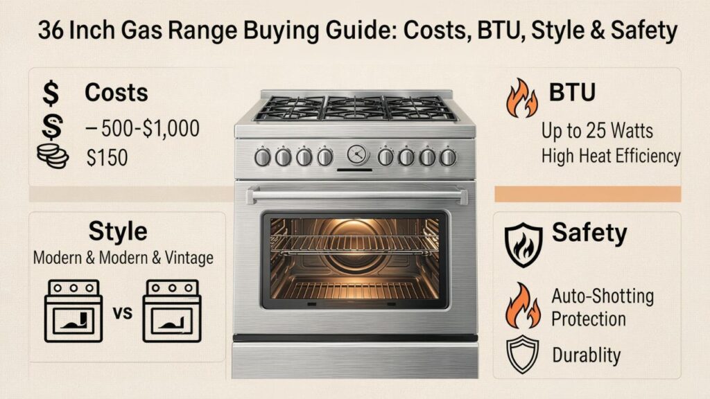 36 Inch Gas Range Buying Guide: Costs, BTU, Style & Safety